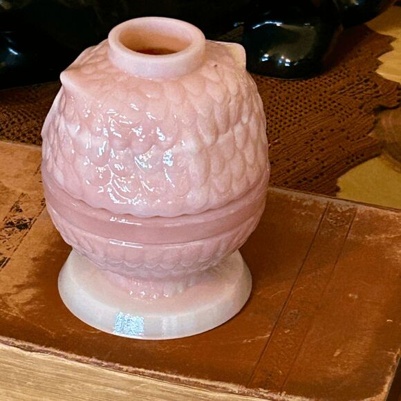 Wilkerson Glass Pink Slag Owl Fairy Lamp – Satin Art Glass Two-Piece Fairy Light - Picture 2 of 5